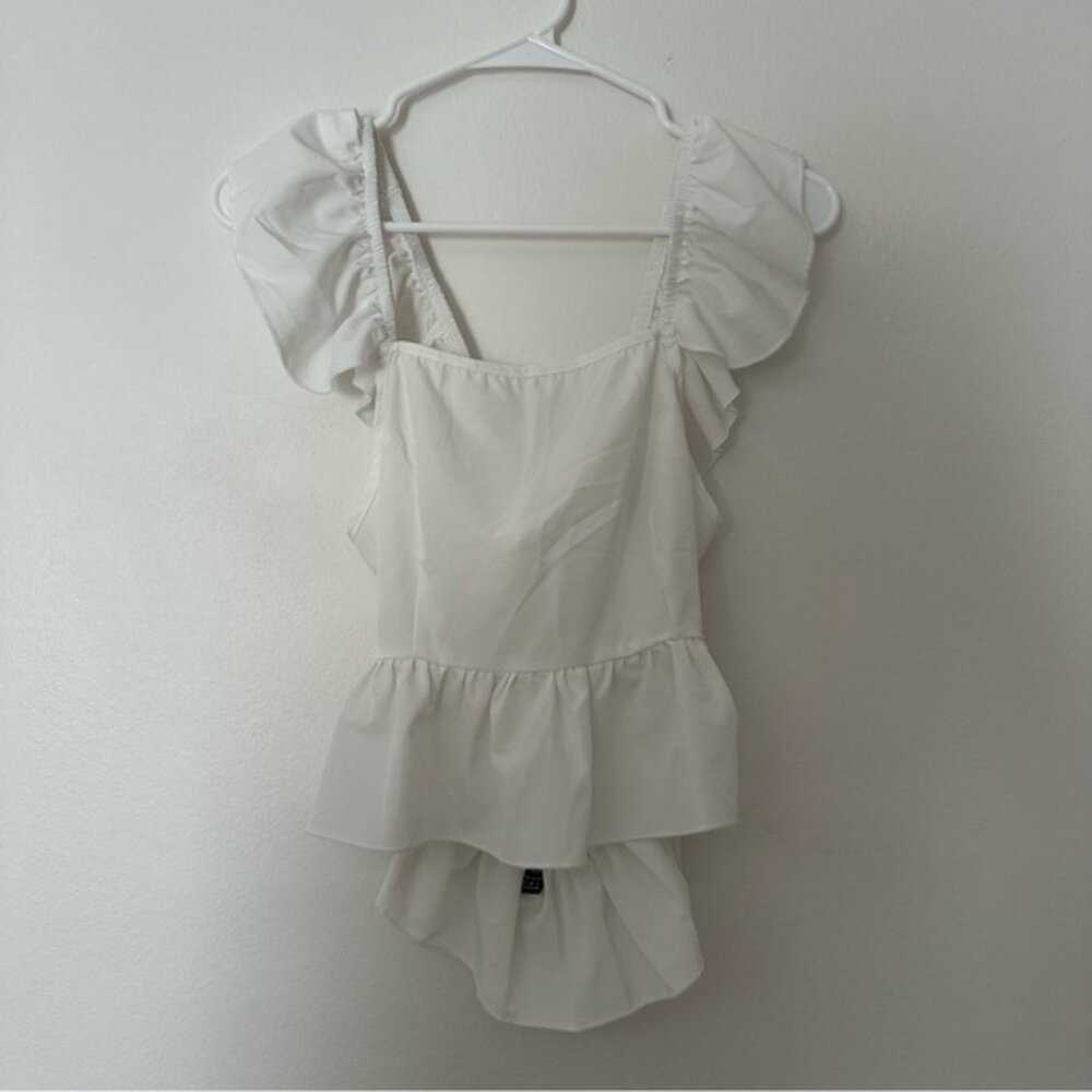 SHEIN White Puff Sleeve Peplum Blouse